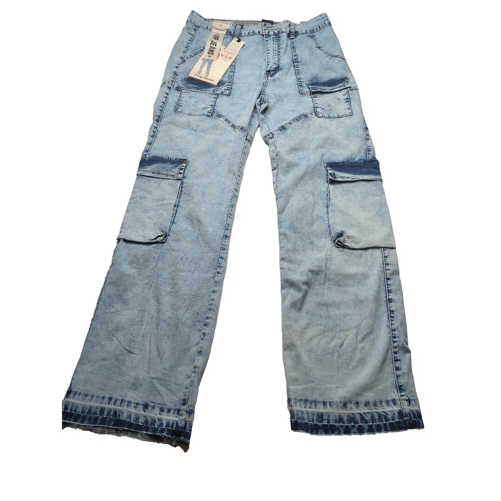 VIP Cargo Faded Jeans Blue Wide Leg Stretch Grunge Y2K Punk Streetwear Sz 13 31